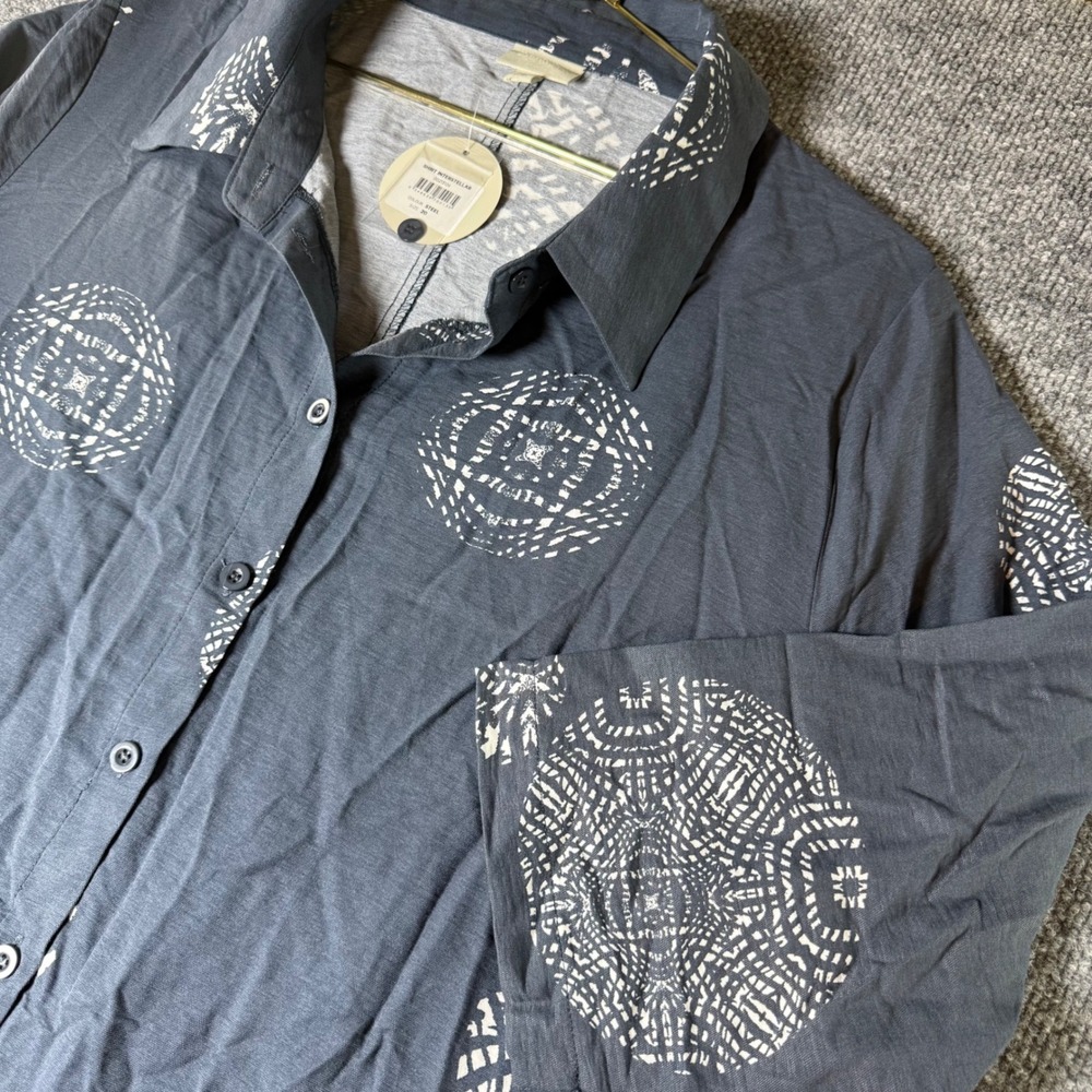 Zim & Zoe Shirt Interstellar‎ Steel Geometric Print Button Up Tunic Top Size 20